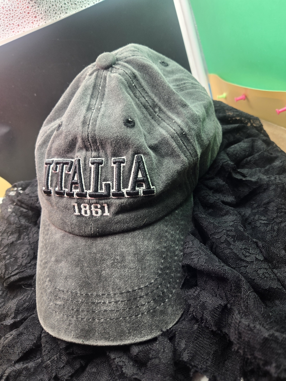 Italina Black Washed 'Italia 1861' Baseball Cap